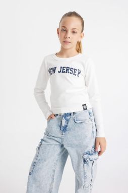 DEFACTO Girls' Crew Neck Printed Ribbed Camisole Long Sleeve School T-Shirt