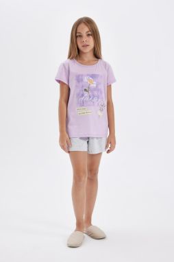 DEFACTO Girl's Printed Short Sleeve Pajama Set with Shorts