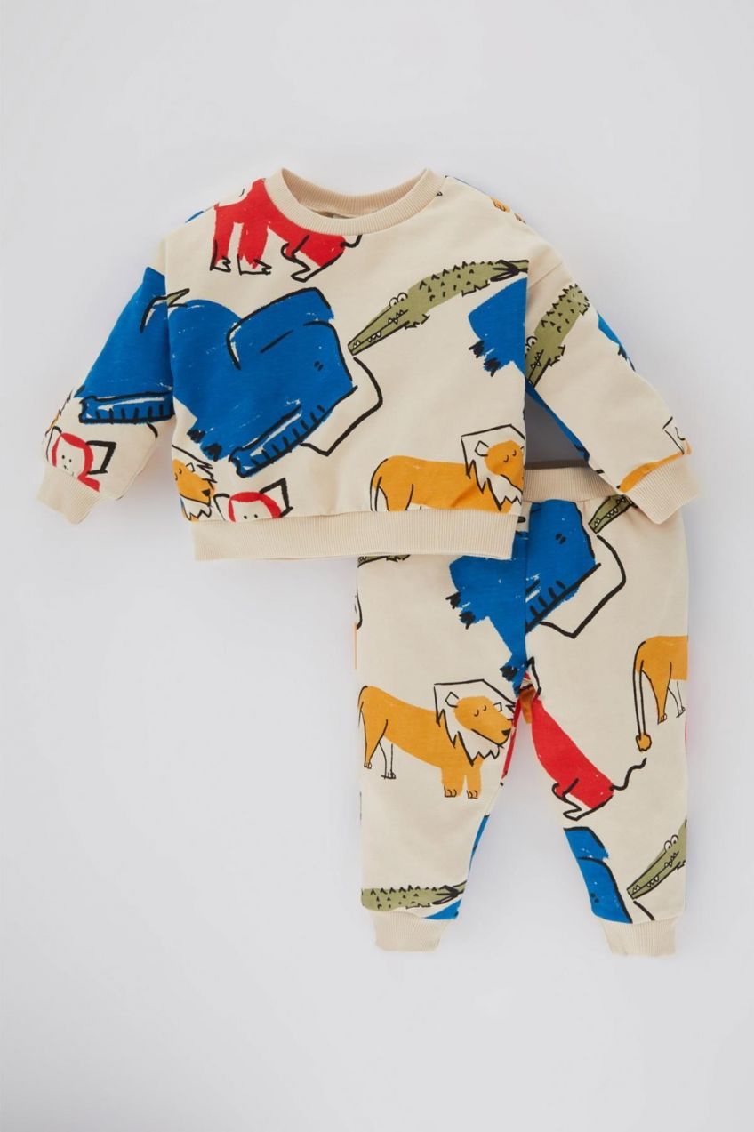 DEFACTO Baby Boy Animal Printed Sweatshirt Sweatpants 2-piece Set