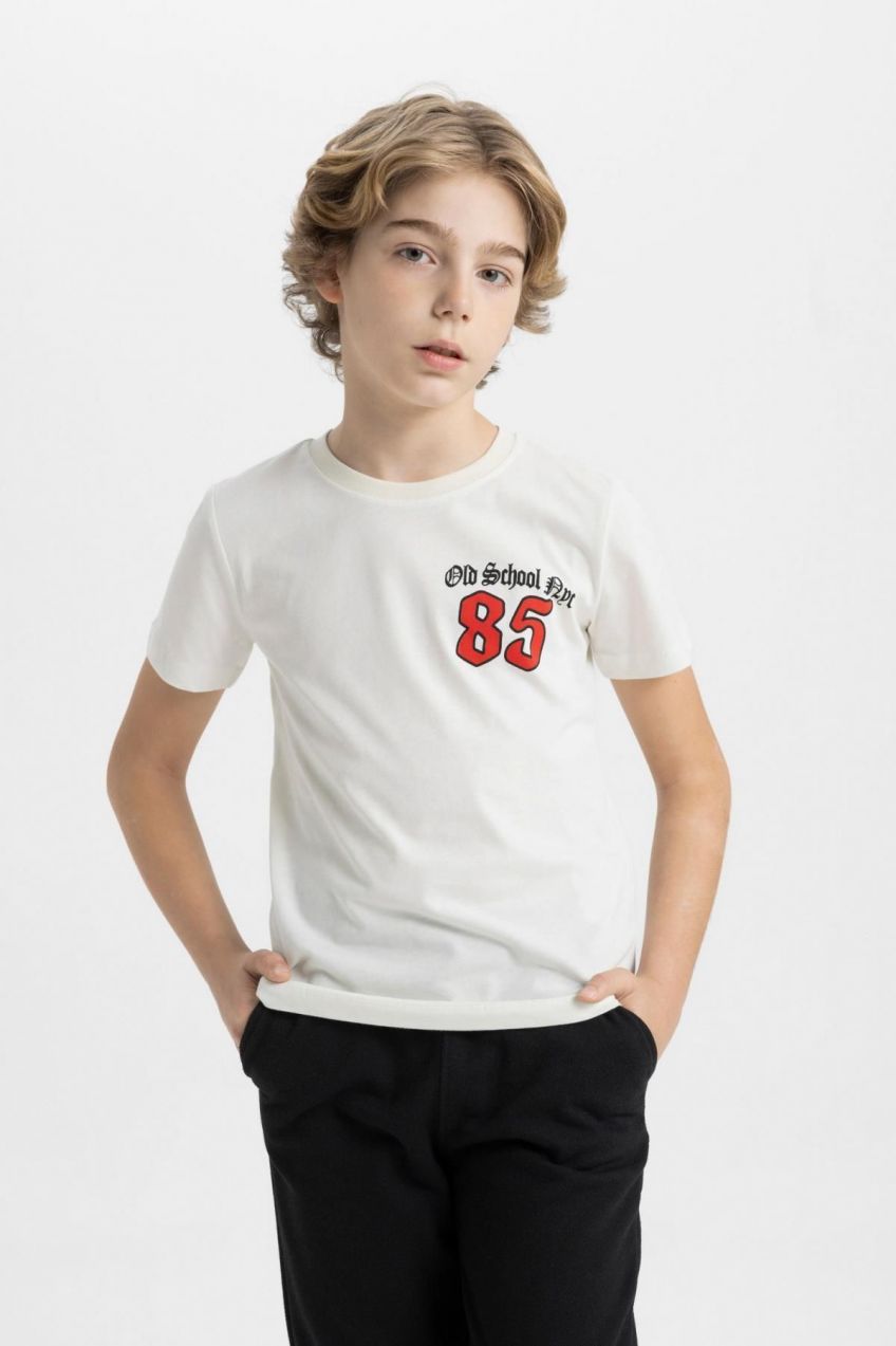 DEFACTO Boy's Crew Neck Printed Short Sleeve T-Shirt