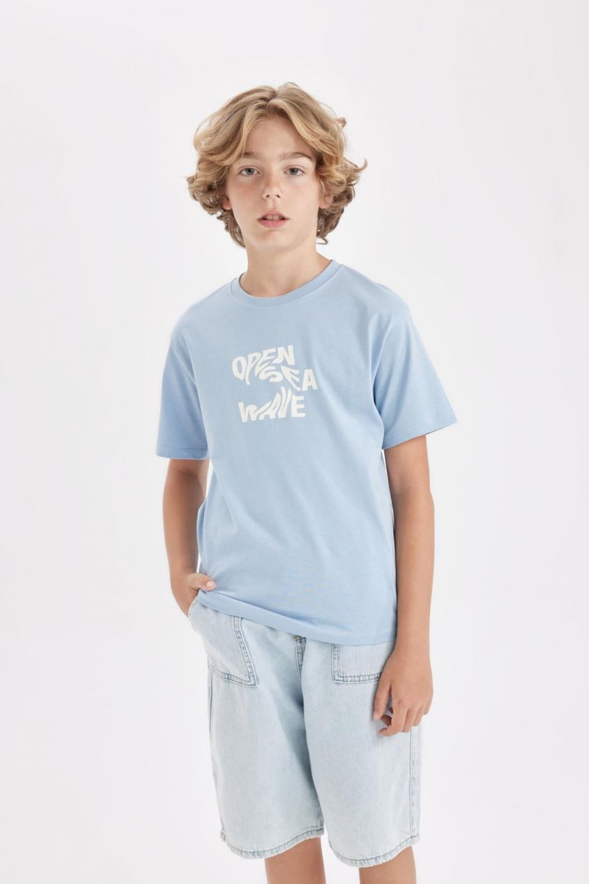 DEFACTO Boy's Crew Neck Printed Short Sleeve T-Shirt