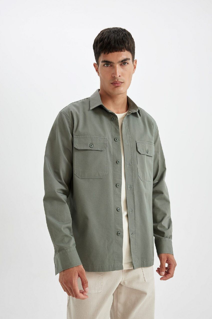 DEFACTO Regular Fit Polo Collar Cotton Long Sleeve Shirt