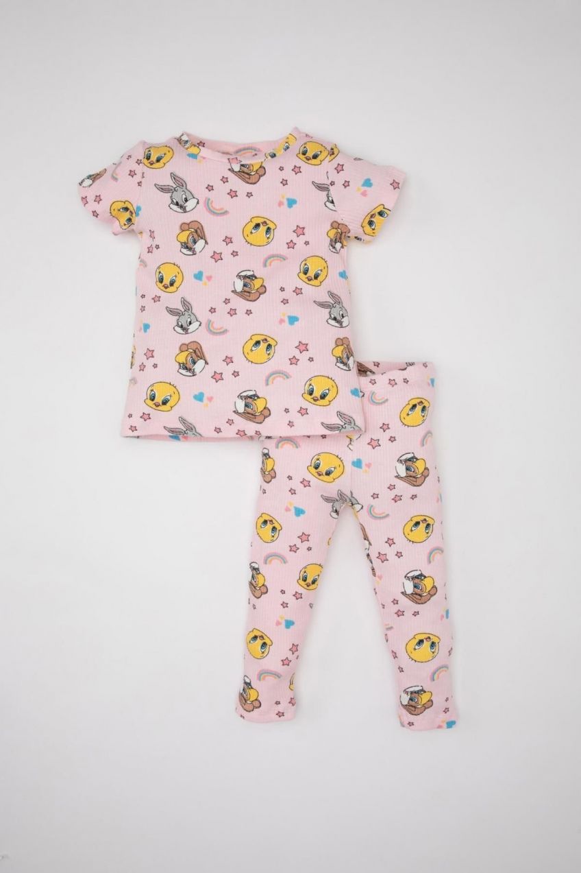 DEFACTO Baby Girl Looney Tunes Short Sleeve Ribbed Camisole Pajama Set
