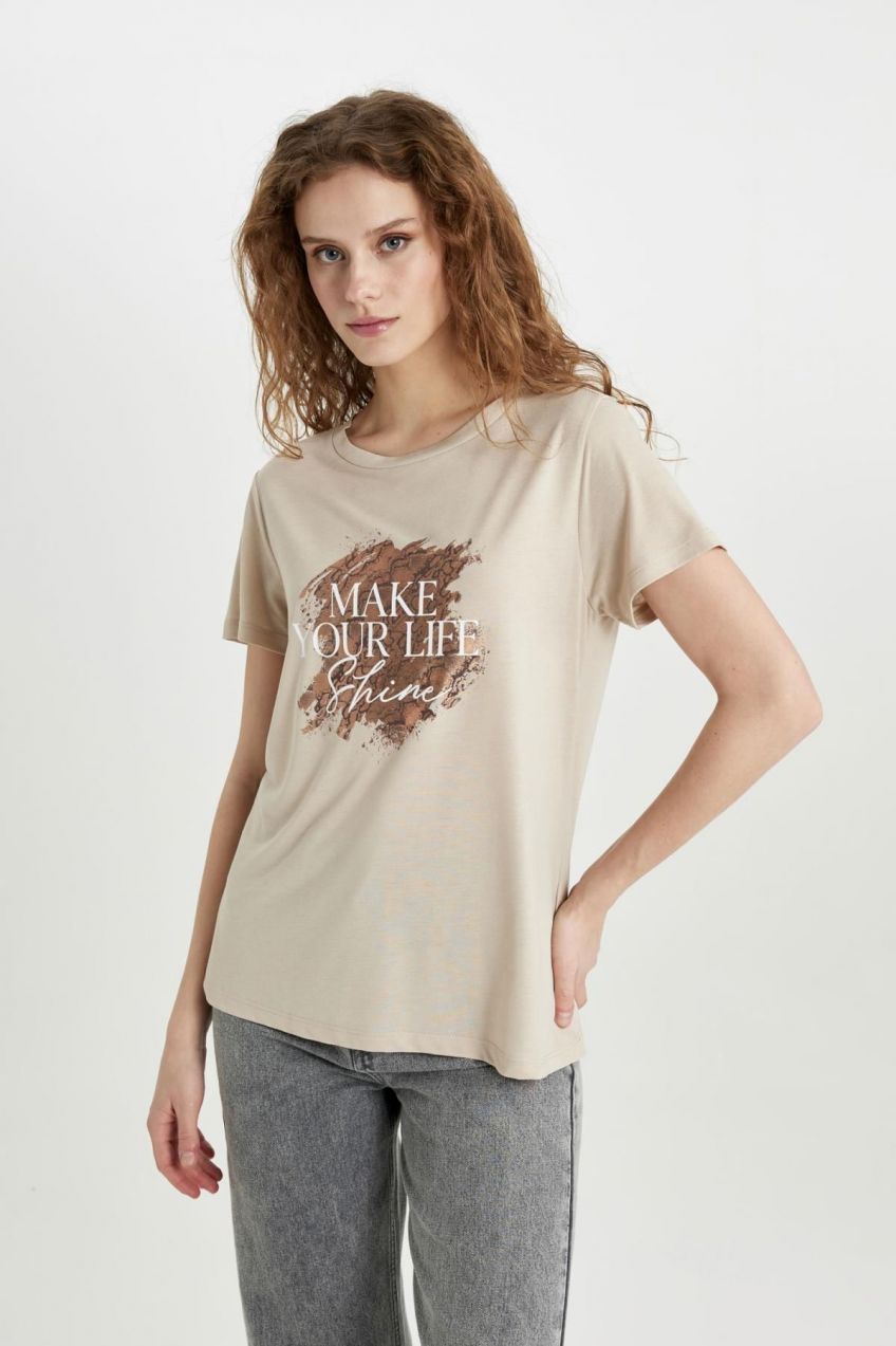 DEFACTO Regular Fit Crew Neck Printed Short Sleeve T-Shirt