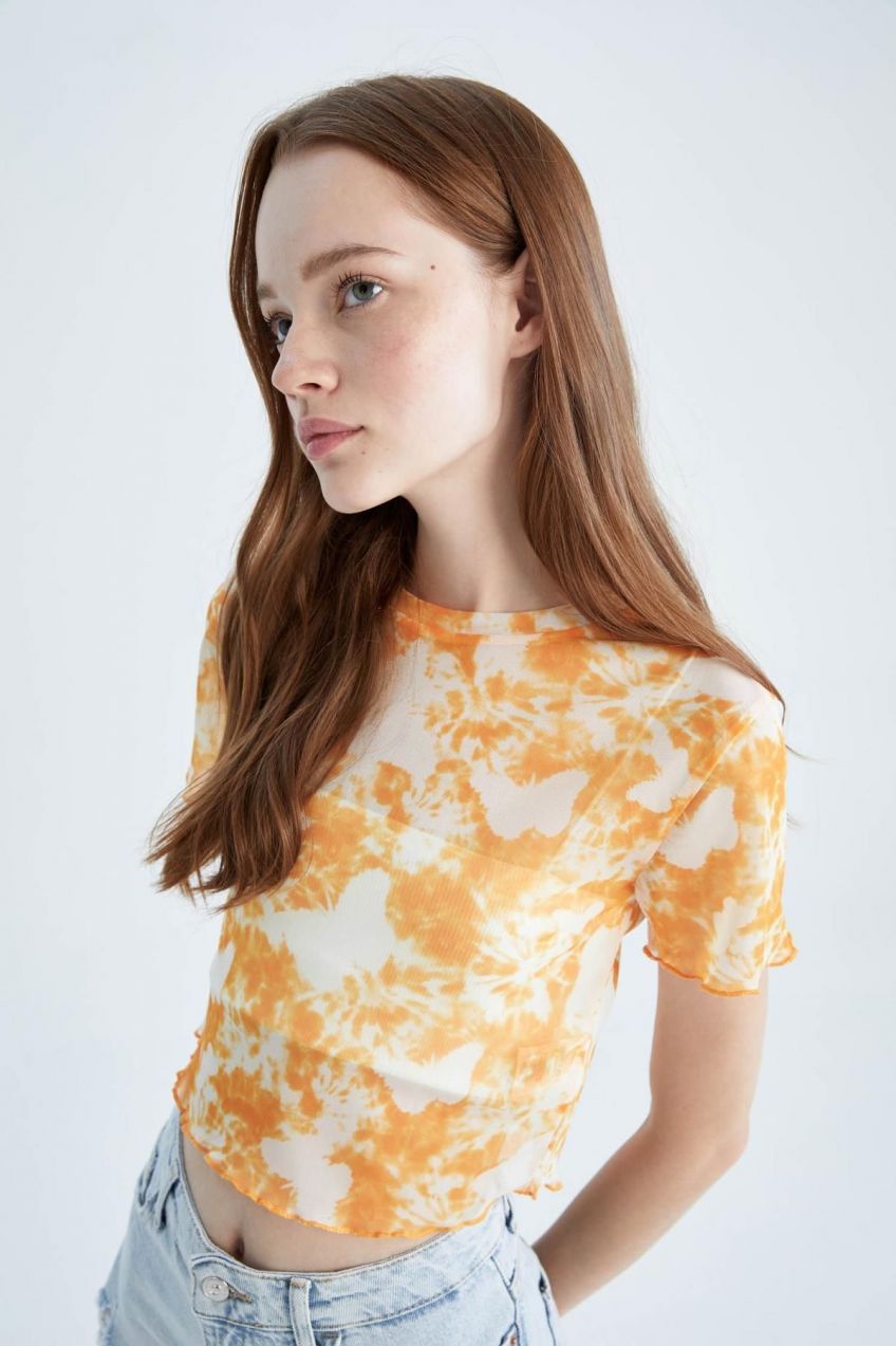 DEFACTO Slim Fit Crew Neck Tie-Dye Patterned Short Sleeve T-Shirt