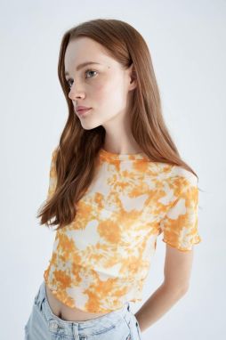 DEFACTO Slim Fit Crew Neck Tie-Dye Patterned Short Sleeve T-Shirt