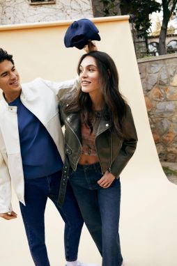 DEFACTO Water Repellent Relax Fit Faux Leather Belted Crop Biker Jacket