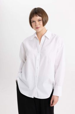 DEFACTO Oversize Fit Shirt Collar Poplin Long Sleeve 100% Cotton Shirt