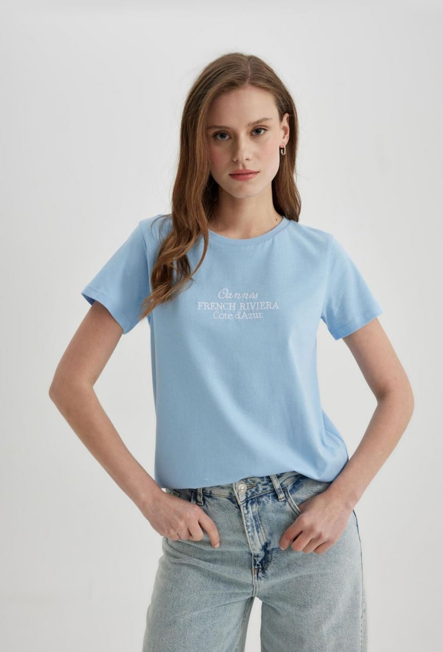 DEFACTO Regular Fit Crew Neck Printed Combed Cotton Short Sleeve T-Shirt