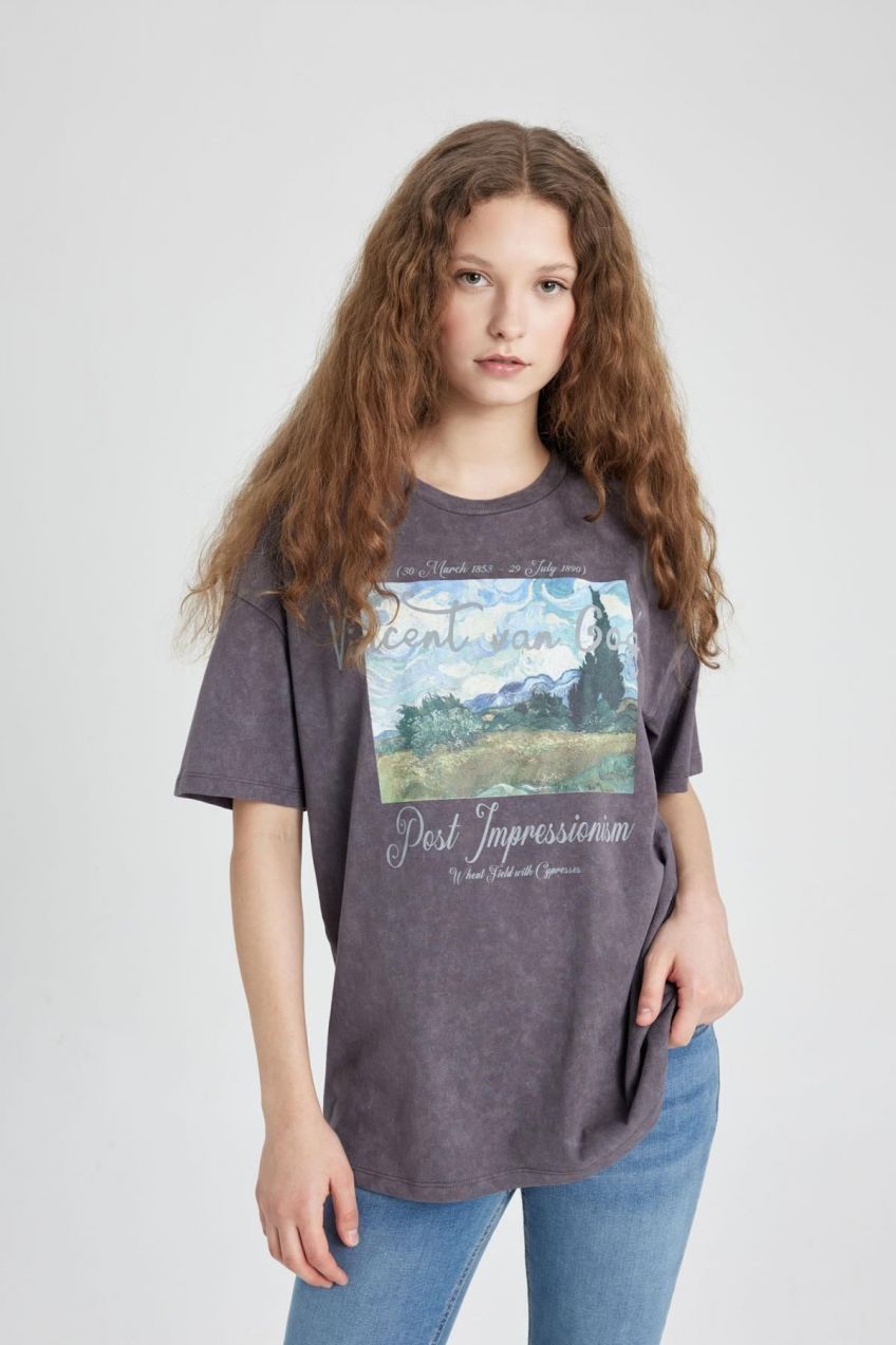 DEFACTO Van Gogh Oversize Fit Crew Neck Short Sleeve T-Shirt