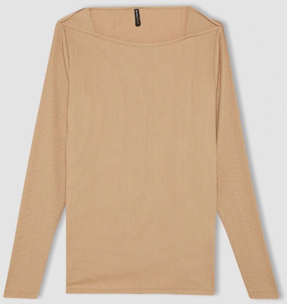 DEFACTO Regular Fit Boat Neck Crepe Long Sleeve T-Shirt