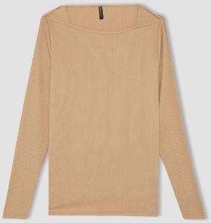 DEFACTO Regular Fit Boat Neck Crepe Long Sleeve T-Shirt