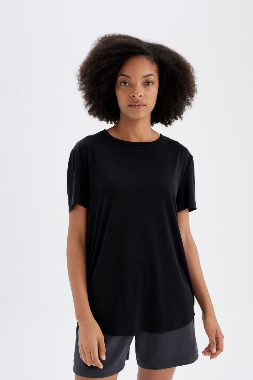DEFACTO Fit Oversize Fit Crew Neck Printed Sports Modal Short Sleeve T-Shirt