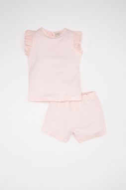 DEFACTO Baby Girl Short Sleeve Shorts Combed Cotton Pajama Set