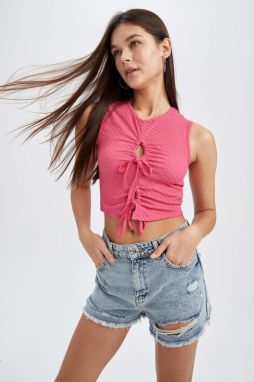 DEFACTO Cool Fitted Crinkle Fabric Tie-Up Crop Athlete
