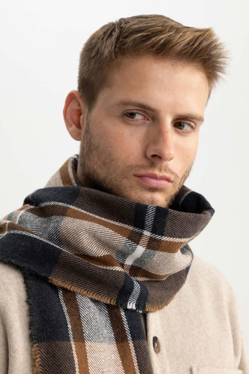 DEFACTO Men's Plaid Patterned Woven Scarf