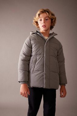 DEFACTO Boy's Water Repellent Hooded Plush Lining Coat