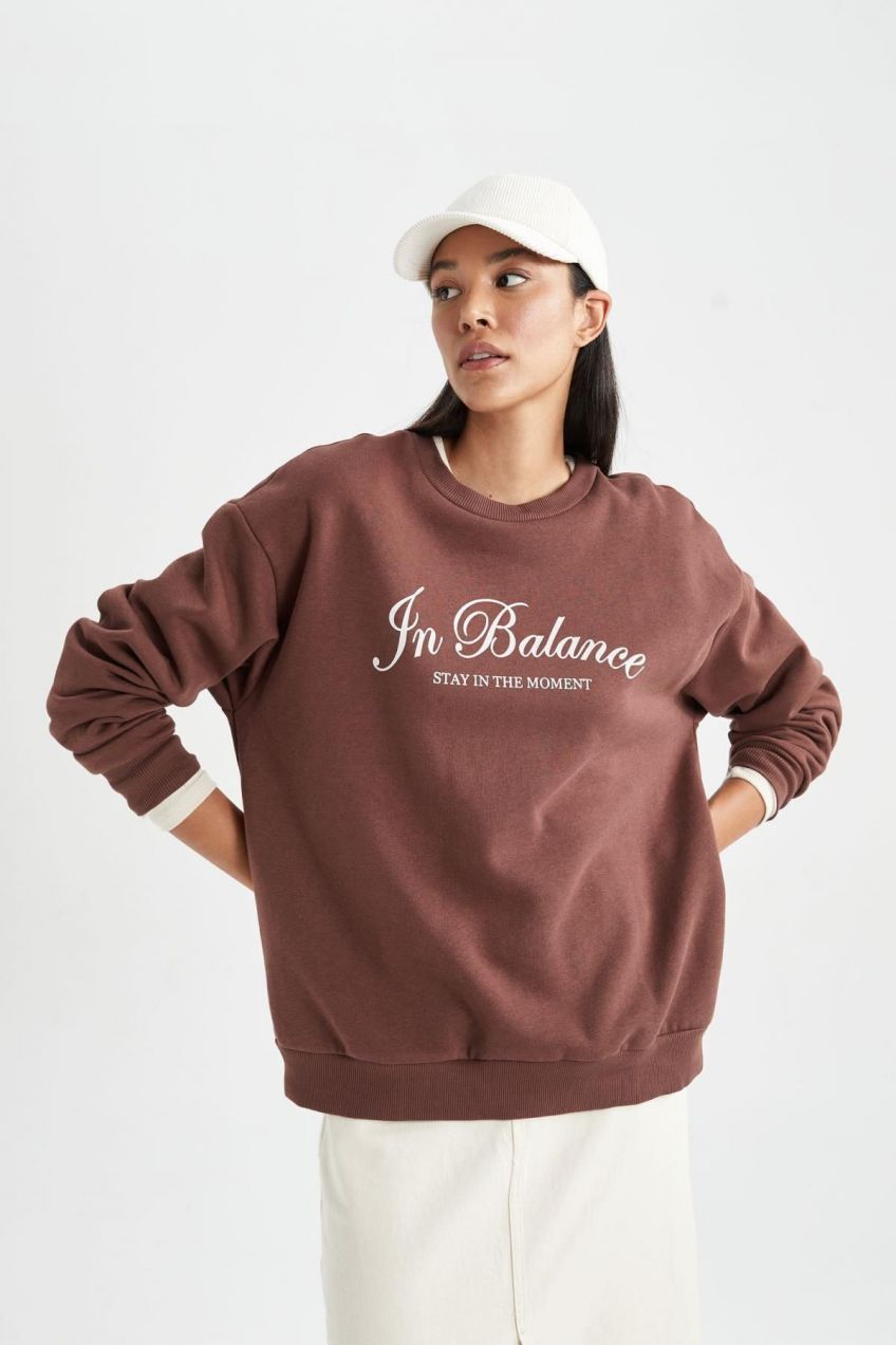 DEFACTO Relax Fit Printed Crew Neck Sweatshirt