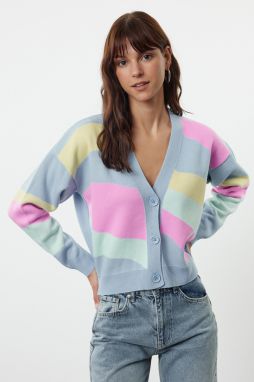 Trendyol Blue Color Block Knit Cardigan