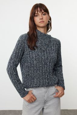 Trendyol Navy Blue Collar Detailed Gradient Yarn Knitwear Sweater