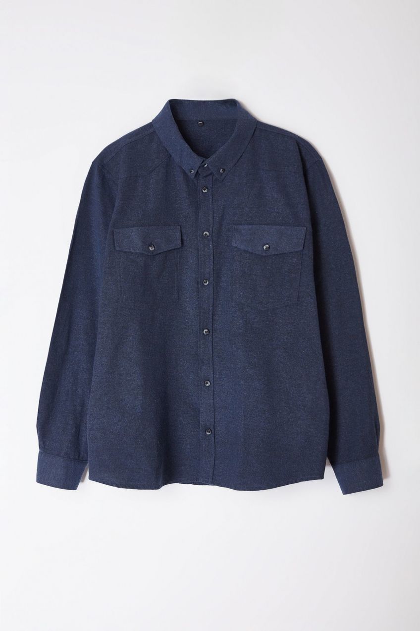 Trendyol Indigo Regular Fit Pocketed Flannel Winter Plus Size Shirt