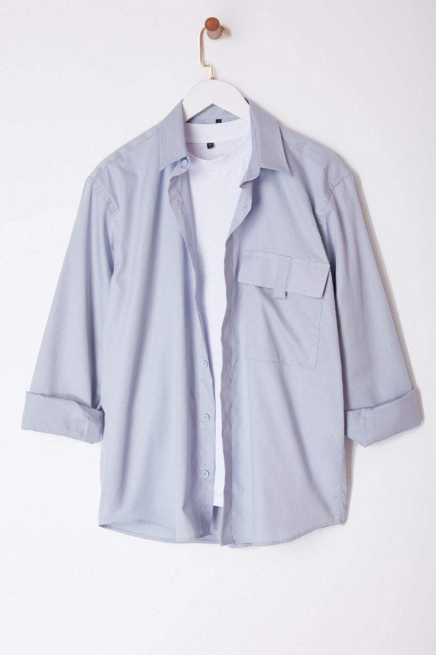 Trendyol Limited Edition Gray Oversize Fit Pocket Detailed Shirt