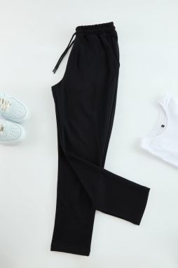 Trendyol Black Regular Cut Pique Textured Fabric Detailed Sweatpants