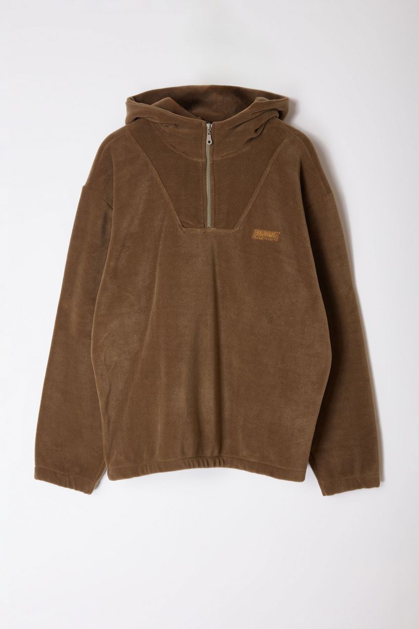 Trendyol Khaki Unisex Oversize/Wide Cut Half Zip Hooded Embroidered Polar Fleece Sweatshirt
