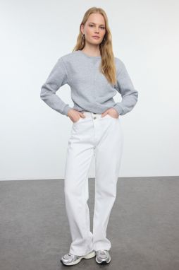 Trendyol Gray Melange Twirl Detailed Crop Thick Inside Fleece Crew Neck Knitted Sweatshirt