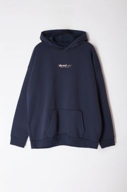 Trendyol Navy Blue Oversize/Wide Cut Hooded Back Text Printed Plus Size Sweatshirt