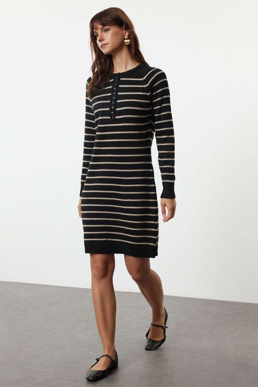 Trendyol Black Mini Knitwear Striped Dress