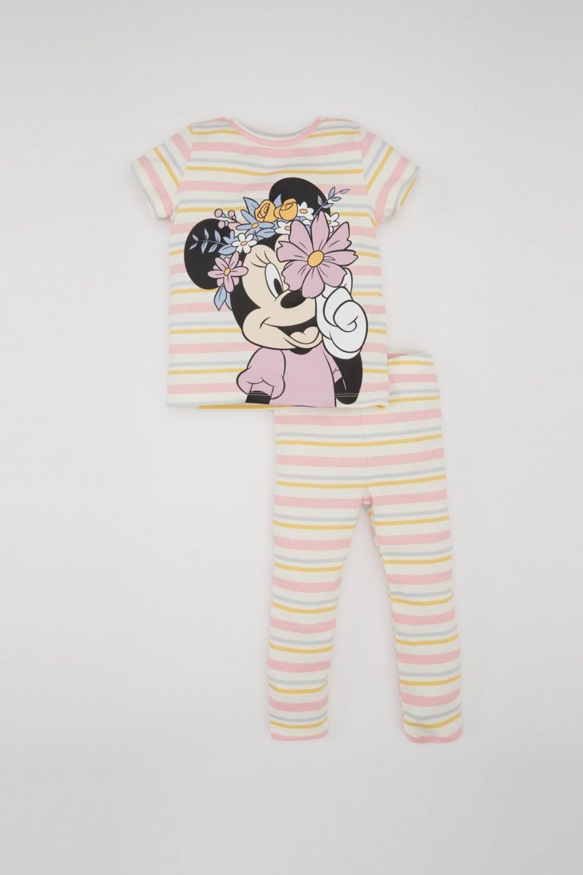 DEFACTO Baby Girl Disney Mickey & Minnie Short Sleeve Ribbed Camisole Short Sleeve Pajama Set