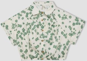 DEFACTO Girl's Crop Cotton Floral Short Sleeve Shirt