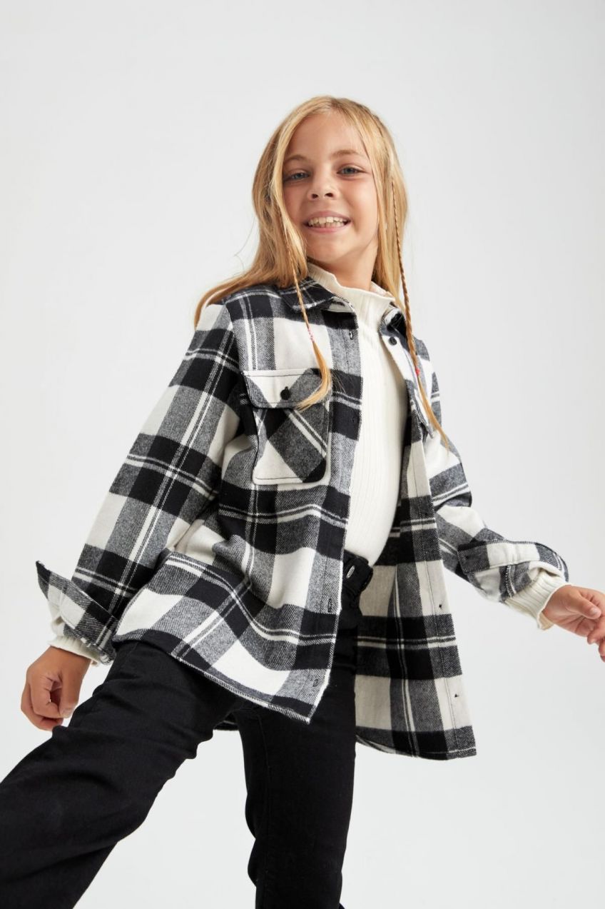 DEFACTO Girl's Flannel Long Sleeve Shirt