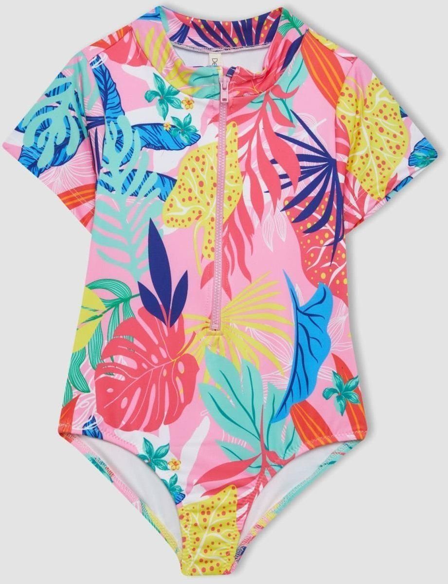DEFACTO Girl's Patterned Short Sleeve Swimsuit