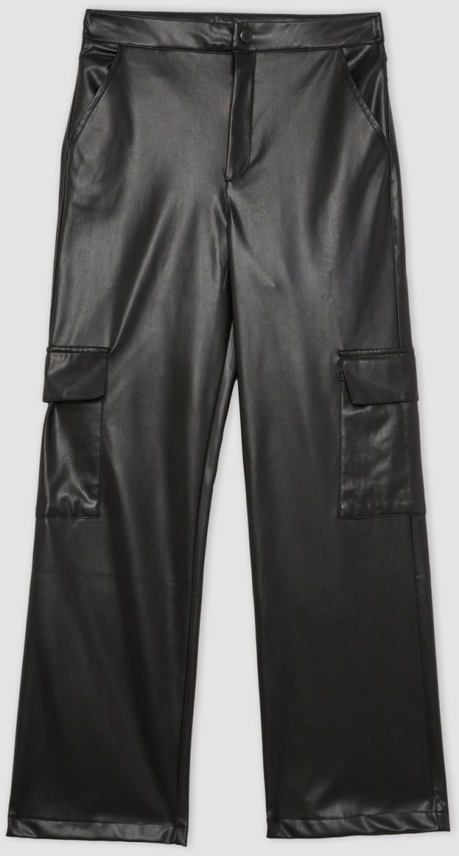 DEFACTO Straight Fit Faux Leather Trousers