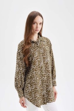 DEFACTO Relax Fit Leopard Print Long Sleeve Shirt Tunic