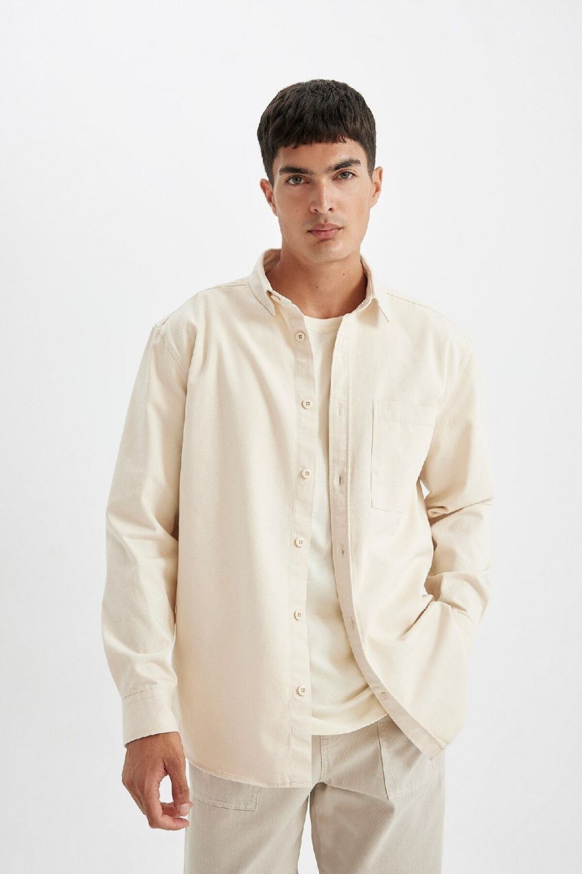 DEFACTO Relax Fit Polo Collar Cotton Shirt Jacket