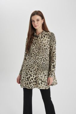 DEFACTO Regular Fit Leopard Patterned Long Sleeve Shirt Tunic