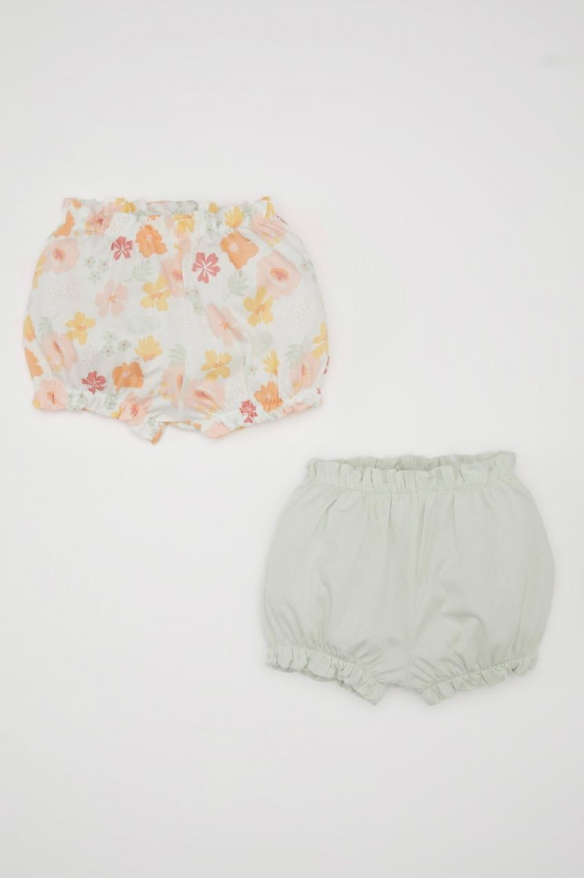 DEFACTO Baby Girl Floral Combed Cotton 2-Pack Shorts