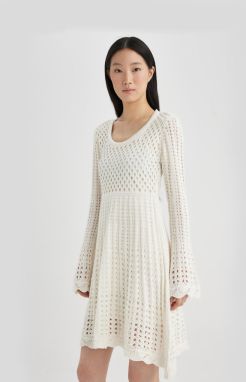 DEFACTO A-Line U-Neck Knitted Long Sleeve Mini Dress