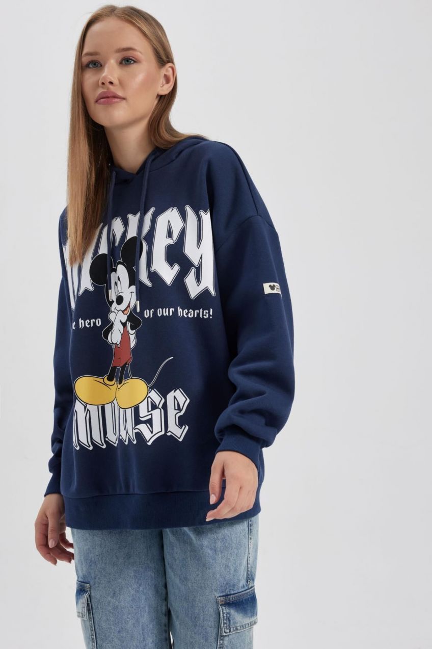 DEFACTO Cool Disney Mickey & Minnie Oversize Fit Hooded Thick Sweatshirt