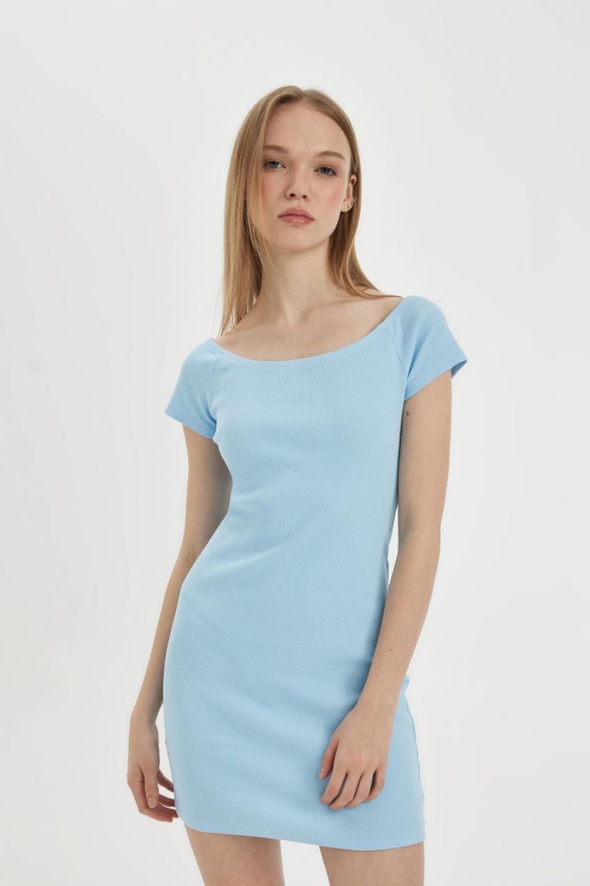 DEFACTO Cool Bodycon Strapless Ribbed Camisole Short Sleeve Mini Dress