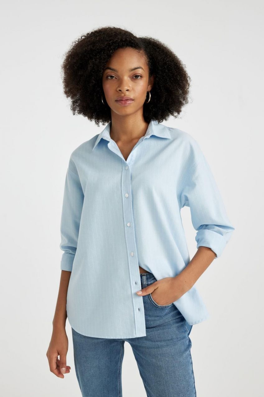 DEFACTO Oversize Fit Oxford Long Sleeve 100% Cotton Shirt