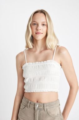 DEFACTO Crop Strap White Poplin Blouse