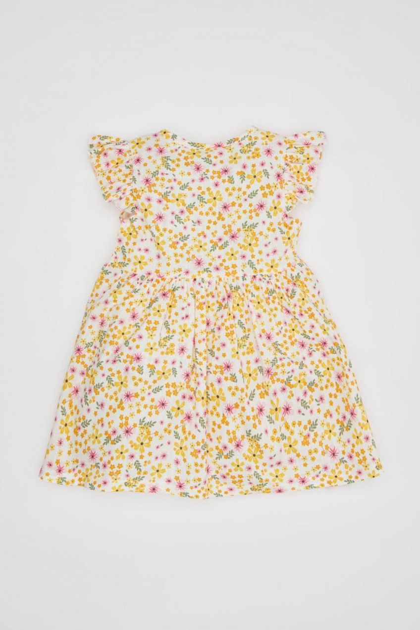 DEFACTO Baby Girl Patterned Short Sleeve Linen Look Dress