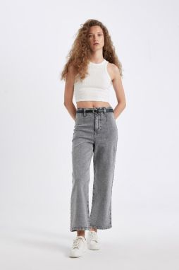 DEFACTO Culotte High Waist Crop Jean Washed Trousers