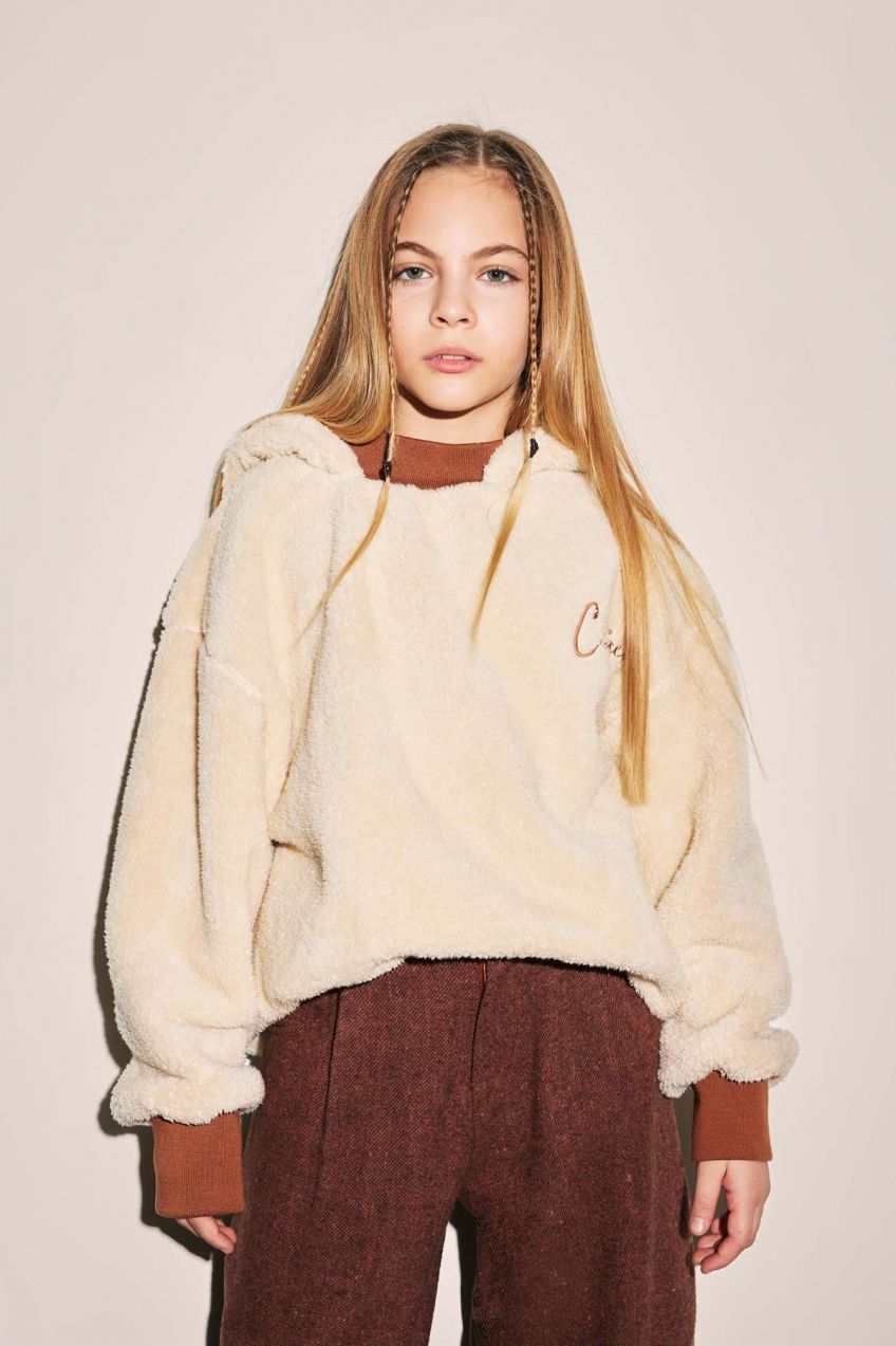 DEFACTO Girl's Oversize Fit Hooded Plush Sweatshirt