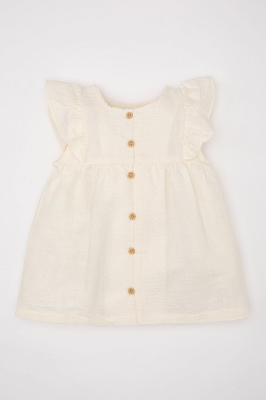 DEFACTO Baby Girl Crew Neck Seersucker Textured Short Sleeve Shirt
