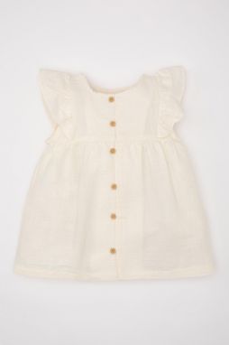 DEFACTO Baby Girl Crew Neck Seersucker Textured Short Sleeve Shirt